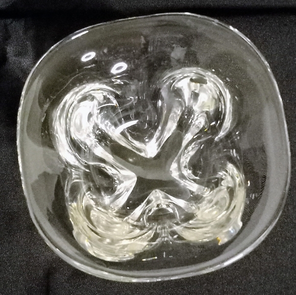 Orrefors #1598 Edward Hald Pinched Base Crystal Console Square Bowl 6” Clear MCM